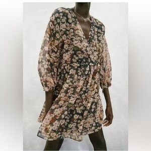 Madewell Drawstring Faux-Wrap Mini Dress in Daisy Reverie